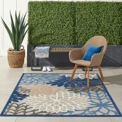 Kirklands Home Outdoor Rugs|Blue Floral Outdoor Area Rug, 5x7