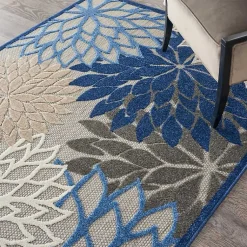 Kirklands Home Outdoor Rugs|Blue Floral Outdoor Area Rug, 5x7