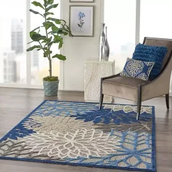 Kirklands Home Outdoor Rugs|Blue Floral Outdoor Area Rug, 5x7