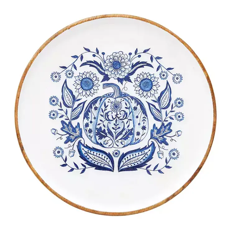 New Blue Floral Pumpkin Serving Tray Fall