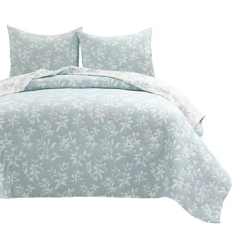 Kirklands Home Quilts|Blue Floral Reversible 3-pc. Full/Queen Quilt Set