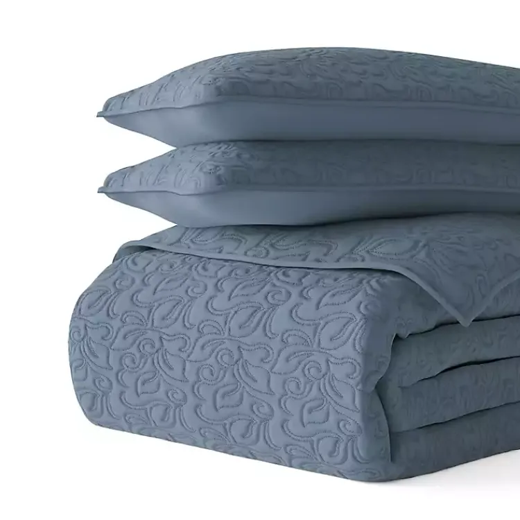 Kirklands Home Quilts|Floral Stitch 3-pc. Queen Quilt Set Blue