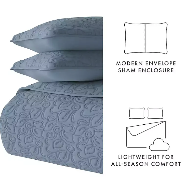 Kirklands Home Quilts|Floral Stitch 3-pc. Queen Quilt Set Blue