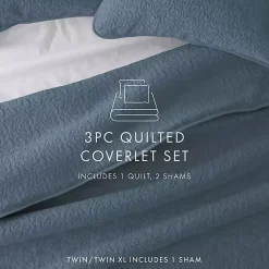 Kirklands Home Quilts|Floral Stitch 3-pc. Queen Quilt Set Blue