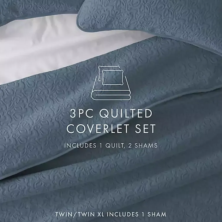 Kirklands Home Quilts|Floral Stitch 3-pc. Queen Quilt Set Blue