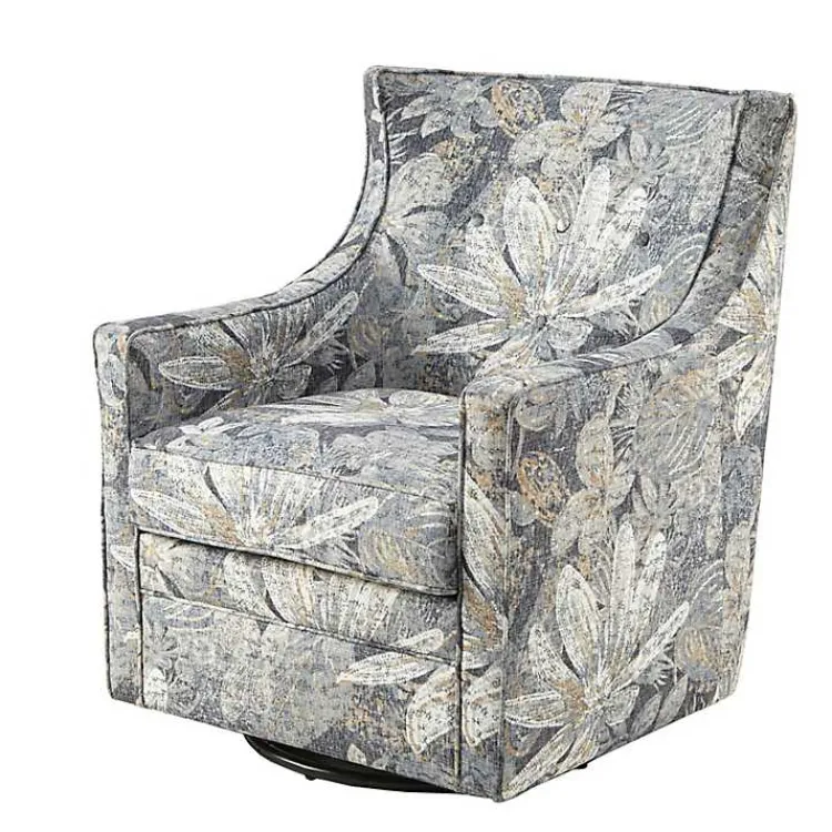 Kirklands Home Accent Chairs|Floral Swivel Mica Glider Accent Chair Blue