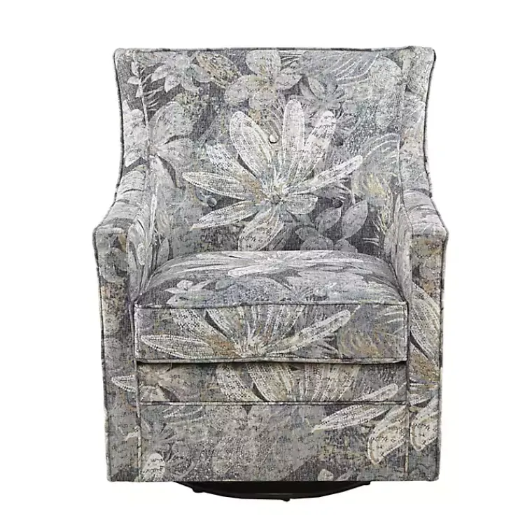 Kirklands Home Accent Chairs|Floral Swivel Mica Glider Accent Chair Blue