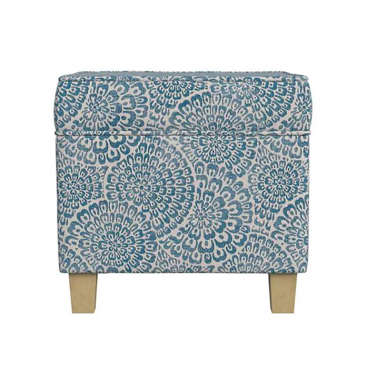 Kirklands Home Benches & Ottomans|Floral Upholstered Square Storage Ottoman Blue