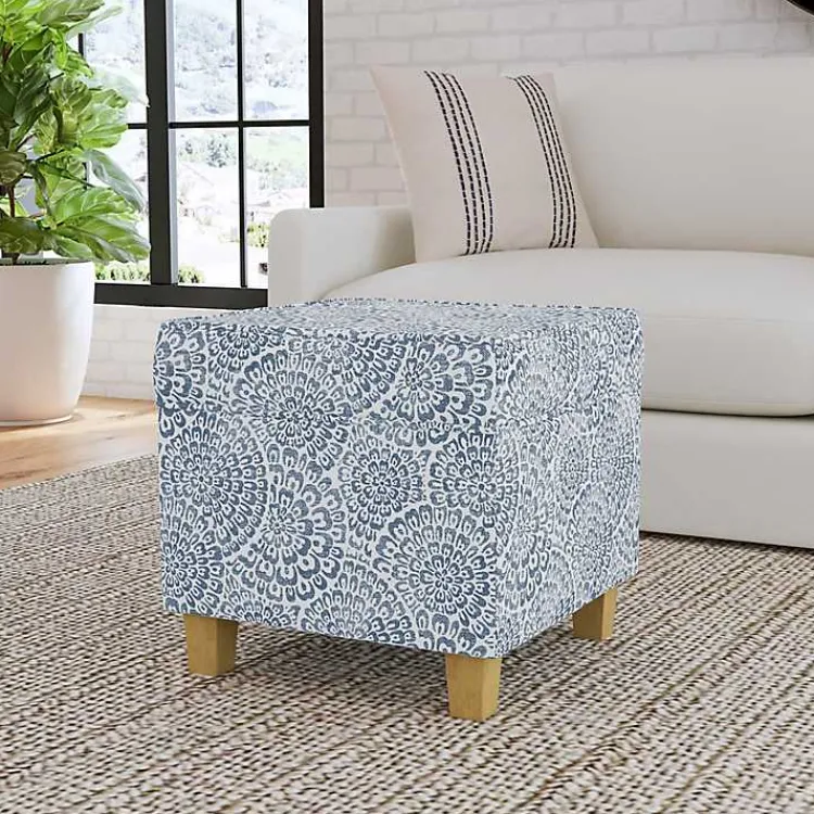 Kirklands Home Benches & Ottomans|Floral Upholstered Square Storage Ottoman Blue