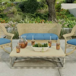 Kirklands Home Outdoor Cushions & Pillows|French Edge Outdoor Wicker Settee Cushion Blue