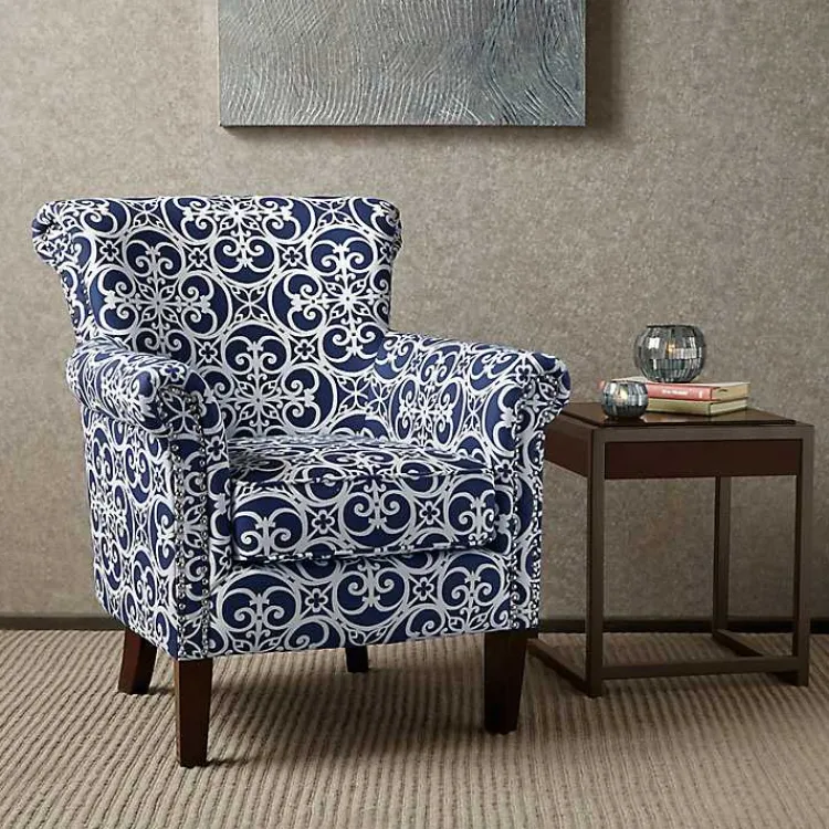 Kirklands Home Accent Chairs|Fretwork Accent Club Chair Blue