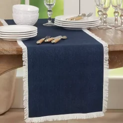 Kirklands Home Table Linens|Fringe Border Table Runner, 72 in. Blue