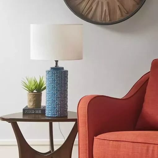 Kirklands Home Table Lamps|Blue Geometric Ceramic Table Lamp White