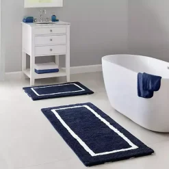 Kirklands Home Bathroom Rugs|Blue Geometric Pattern Reversible Bath Mat, 34 in.
