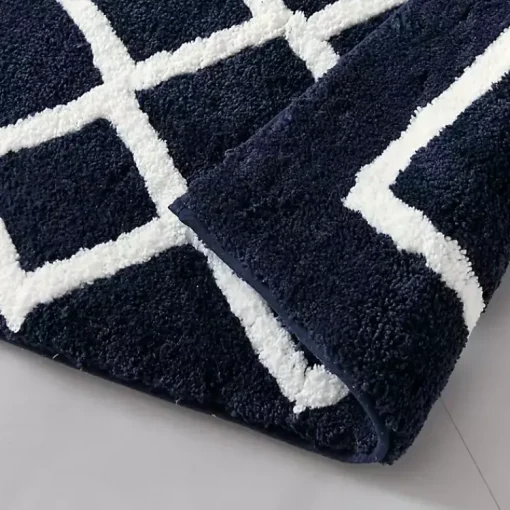Kirklands Home Bathroom Rugs|Blue Geometric Pattern Reversible Bath Mat, 34 in.