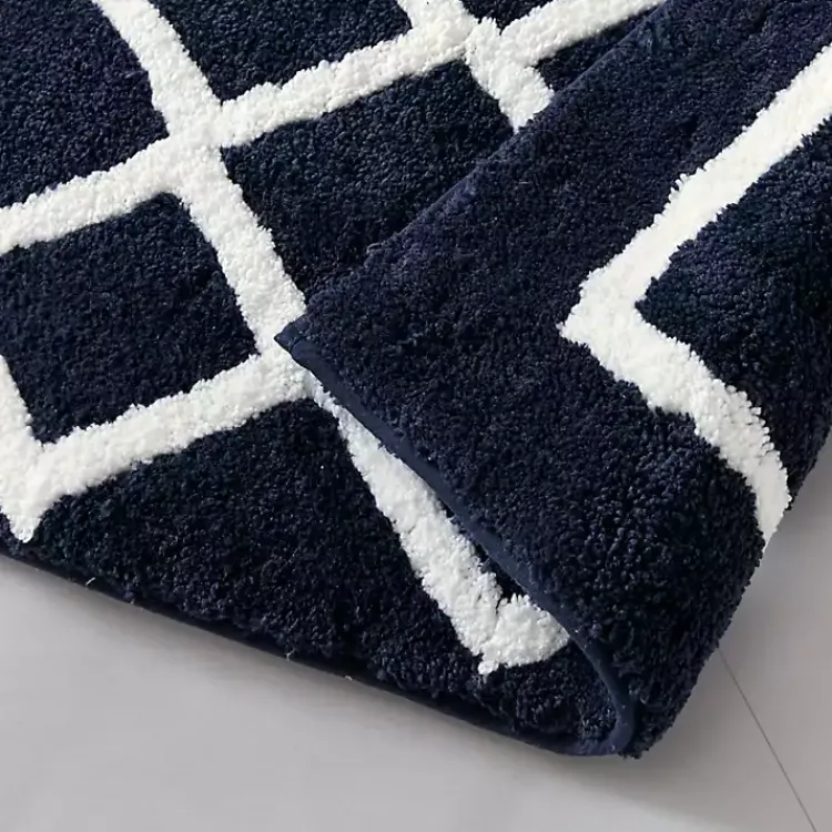 Kirklands Home Bathroom Rugs|Blue Geometric Pattern Reversible Bath Mat, 34 in.