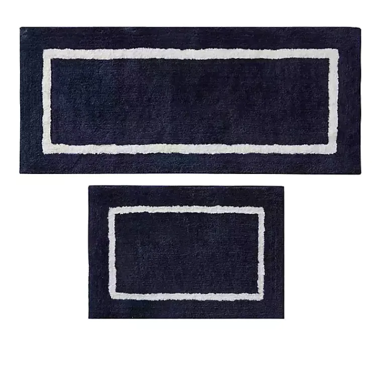Kirklands Home Bathroom Rugs|Blue Geometric Pattern Reversible Bath Mat, 34 in.