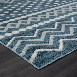 Kirklands Home Area Rugs|Geometric Stripe Washable Area Rug, 5x7 Blue