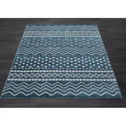 Kirklands Home Area Rugs|Geometric Stripe Washable Area Rug, 5x7 Blue