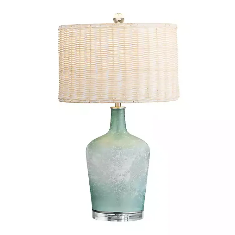 Kirklands Home Table Lamps|Blue Glass Coastal Table Lamp Tan