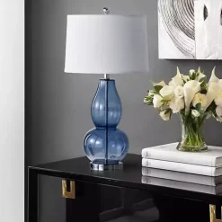 Kirklands Home Table Lamps|Blue Glass Hourglass Table Lamps, Set of 2 White
