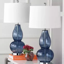 Kirklands Home Table Lamps|Blue Glass Hourglass Table Lamps, Set of 2 White