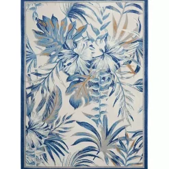 Kirklands Home Area Rugs|Blue Grand Leaf Coastal Area Rug, 5x7