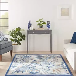 Kirklands Home Area Rugs|Blue Grand Leaf Coastal Area Rug, 5x7