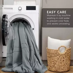 Kirklands Home Comforters|Gray Pleated Grid 3-pc. Queen Comforter Set Blue