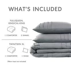 Kirklands Home Comforters|Gray Pleated Grid 3-pc. Queen Comforter Set Blue