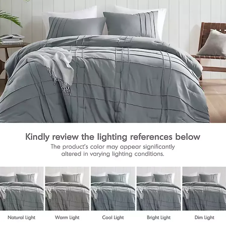 Kirklands Home Comforters|Gray Pleated Grid 3-pc. Queen Comforter Set Blue