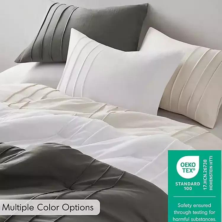 Kirklands Home Comforters|Gray Pleated Grid 3-pc. Queen Comforter Set Blue