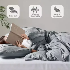 Kirklands Home Comforters|Gray Pleated Grid 3-pc. King Comforter Set Blue