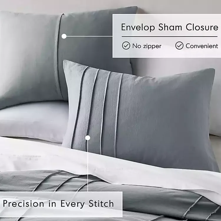 Kirklands Home Comforters|Gray Pleated Grid 3-pc. King Comforter Set Blue