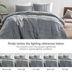 Kirklands Home Comforters|Gray Pleated Grid 3-pc. King Comforter Set Blue
