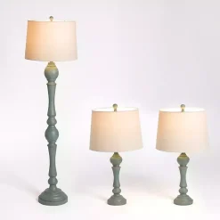 Kirklands Home Table Lamps|Green Distressed Set of Three Lamps Blue