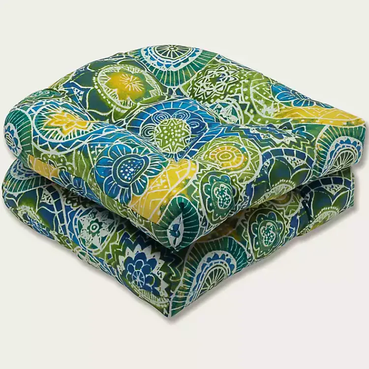 Kirklands Home Outdoor Cushions & Pillows|Blue Green Lagoon Wicker Chair Cushions, Set of 2