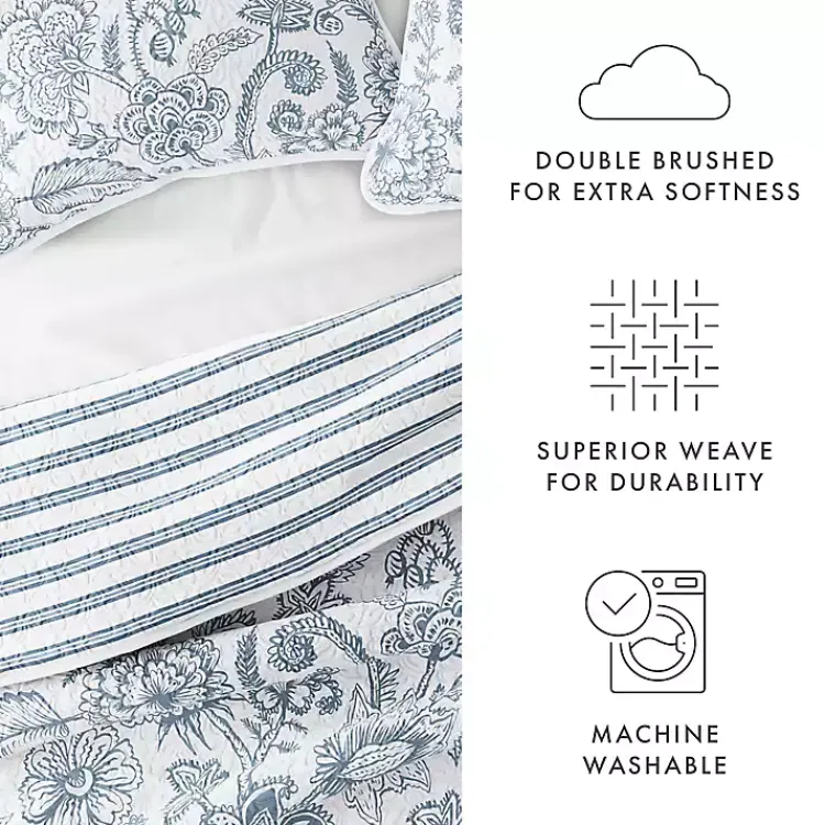 Kirklands Home Quilts|Blue Jacobean Reversible 3-pc. Queen Quilt Set