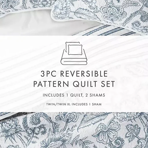 Kirklands Home Quilts|Blue Jacobean Reversible 3-pc. King Quilt Set