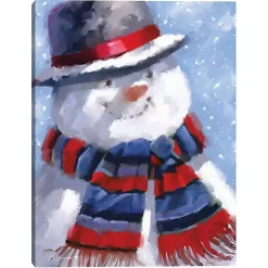 Online Blue Jolly Snowman Canvas Art Print Christmas Art & Wall Decor
