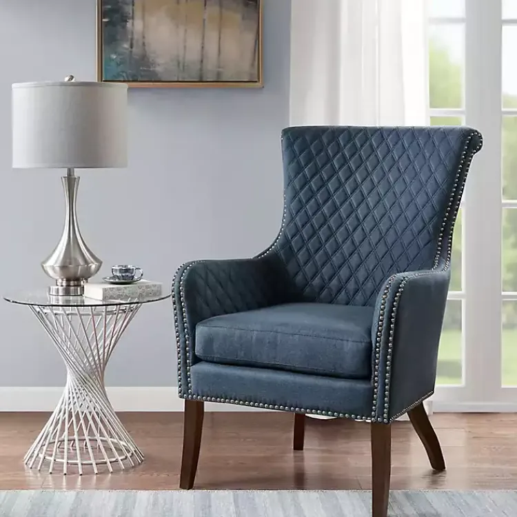 Kirklands Home Accent Chairs|Lanea Quilted Accent Chair with Silver Studs Blue