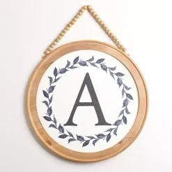 Kirklands Home Monogram Wall Decor|Blue Leaf Wreath Monogram A Wood Wall Plaque