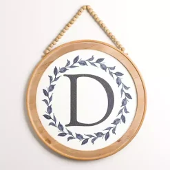 Kirklands Home Monogram Wall Decor|Blue Leaf Wreath Monogram D Wood Wall Plaque