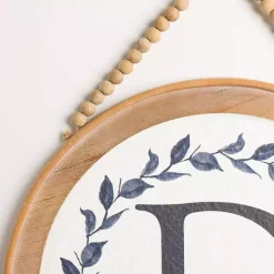 Kirklands Home Monogram Wall Decor|Blue Leaf Wreath Monogram D Wood Wall Plaque