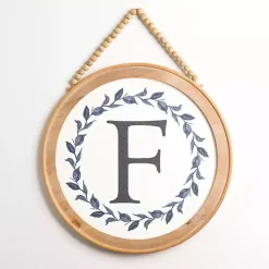Kirklands Home Monogram Wall Decor|Blue Leaf Wreath Monogram F Wood Wall Plaque