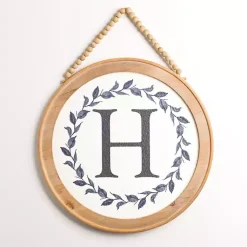 Kirklands Home Monogram Wall Decor|Blue Leaf Wreath Monogram H Wood Wall Plaque