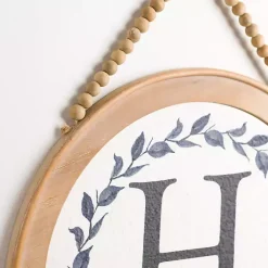 Kirklands Home Monogram Wall Decor|Blue Leaf Wreath Monogram H Wood Wall Plaque