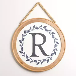 Kirklands Home Monogram Wall Decor|Blue Leaf Wreath Monogram R Wood Wall Plaque