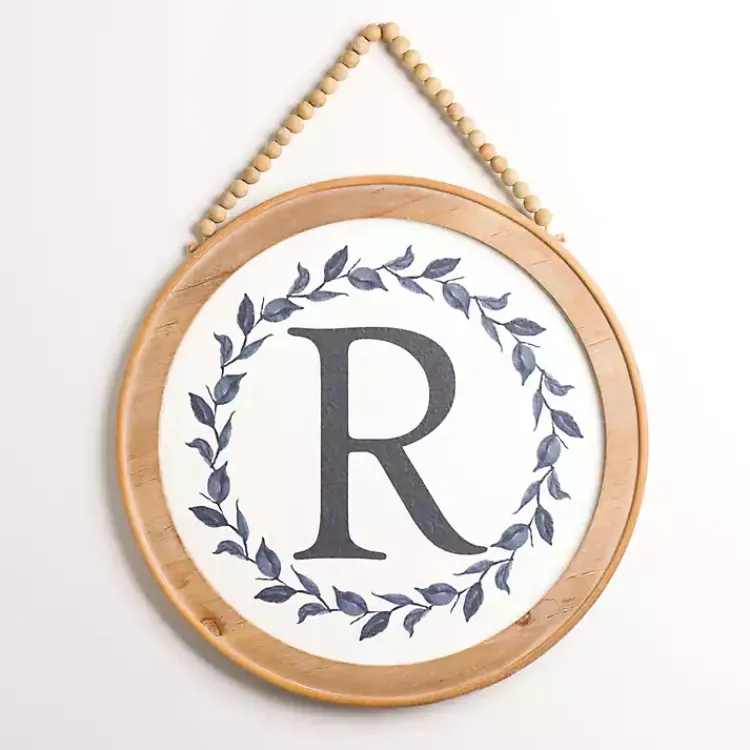 Kirklands Home Monogram Wall Decor|Blue Leaf Wreath Monogram R Wood Wall Plaque