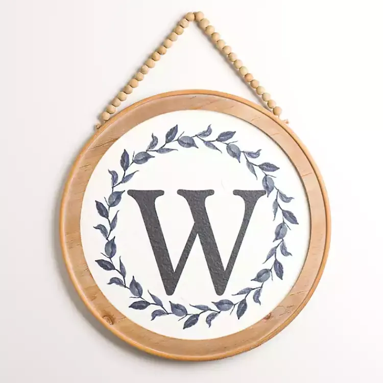 Kirklands Home Monogram Wall Decor|Blue Leaf Wreath Monogram W Wood Wall Plaque